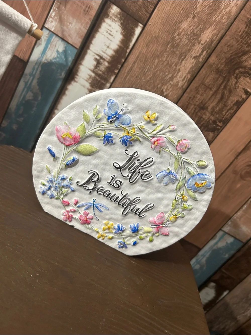 Life Is Beautiful Floral Round yard Plaque - Pastel Colors